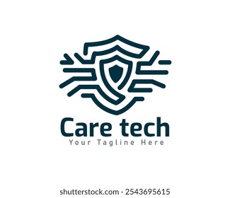 wire tech data privacy secure protect shield logo design template illustration
