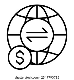 Symbol für Überweisung mit Globus, verbundenen Knoten und Dollarzeichen