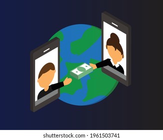 Wire Transfer From One Country To Transfer Money To Overseas By Mobile Phone Vector