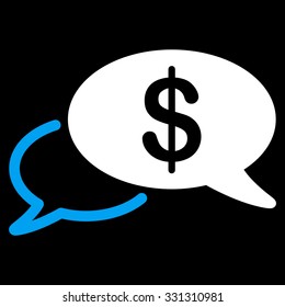 Wire Transfer vector icon. Style is flat bicolor blue and white symbol, rounded angles, black background.