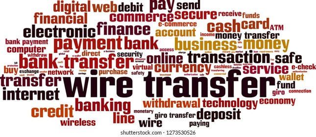 Wire transfer word cloud concept. Vector illustration
