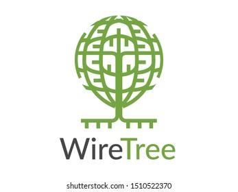 Wire Tree technology connection logo design template