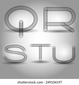 Wire Vector  alphabet font with shadow. ABC mechanics.