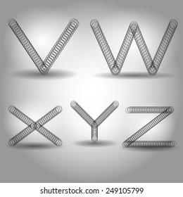 Wire Vector  alphabet font with shadow. ABC mechanics.