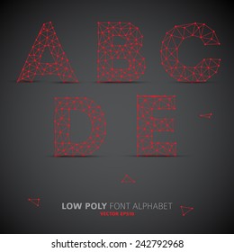 Wire Vector low poly alphabet font with shadow (red on dark background)