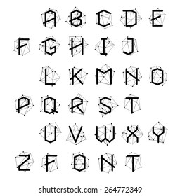 Wire Vector low poly alphabet font. Creative font
