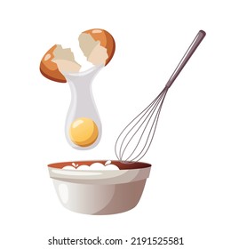 Wire whisk to beat eggs. Baking elements. Baking, bakery shop, cooking, sweet products, dessert, pastry concept. Isolated Vector illustrations for poster, banner, card, advertising.