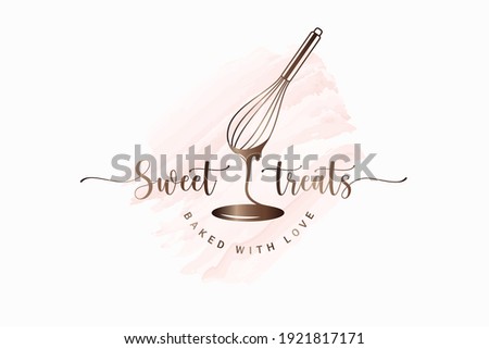 wire whisk and chocolate for bakery cooking or cake on watercolor on white background