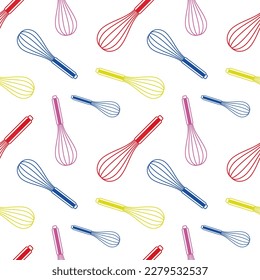 Wire whisk colorful seamless pattern, Abstract Whisk Kitchen Utensil Vector Graphic Art Seamless Pattern can be use for background and apparel design