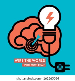 Wire The World Creative Brain Icon With Light Bulb Power Concept Illustration