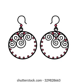 Wire wrapped beaded hoops earrings. Woman accessories vector.