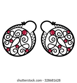 Wire wrapped earrings with beads. Hand drawn vector of beaded fashion jewelry.