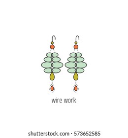 Wire wrapping vector thin line icon. Handmade jewelry, earrings. Isolated symbol. Logo template, element for business card or workshop announcement. Simple mono linear modern design.