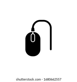 Wired Computer Mouse, Pointing Device. Flat Vector Icon illustration. Simple black symbol on white background. Wired Computer Mouse, Pointing Device sign design template for web and mobile UI element