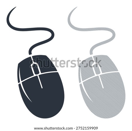 Wired computer mouse with a scroll wheel and cable; isolated on a white background