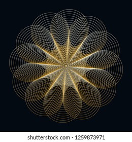 wired cones rotation flower in golden shades on black
