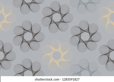 wired cones rotation flowers seamless pattern in ivory black on silver