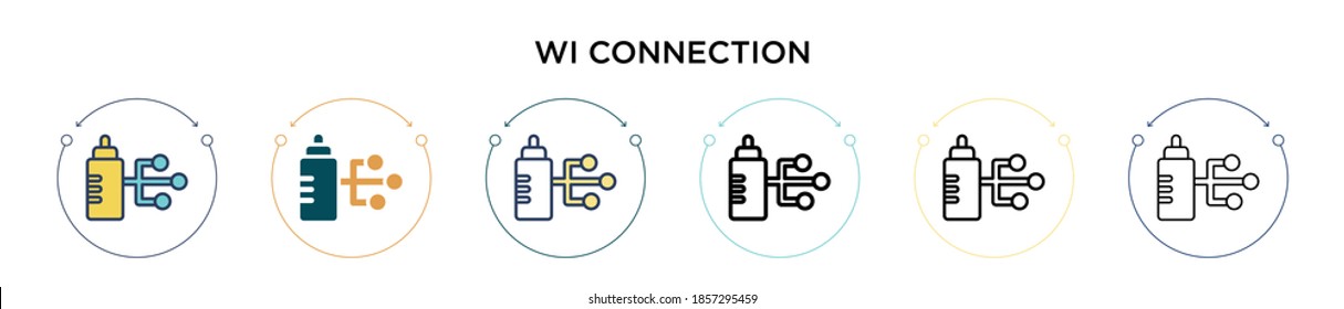 Wired connection icon in filled, thin line, outline and stroke style. Vector illustration of two colored and black wired connection vector icons designs can be used for mobile, ui, web
