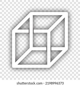 Señal de cubo con cable con ilusión óptica. Icono blanco con sombra gris natural caída en fondo transparente. Ilustración.