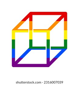 Verkabeltes Würfel mit optischer Illusion. LGBT-Rechte aus Rainbow-Homosexuellen, farbiges Symbol auf weißem Hintergrund. Illustration.
