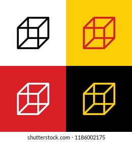 Wired cube sign. Vector. Icons of german flag on corresponding colors as background.