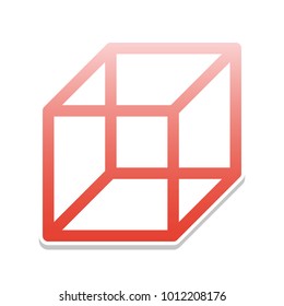 Wired cube sign. Vector. Reddish icon with white and gray shadow on white background. Isolated.