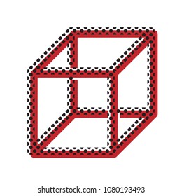 Wired cube sign with visisble ribs. Vector. Brown icon with shifted black circle pattern as duplicate at white background. Isolated.
