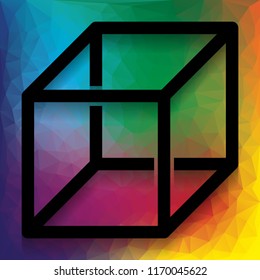 Wired cube sign with visisble ribs. Vector. Flat style black icon on white.