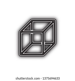 Wired cube sign with visisble ribs. Vector. Double contour black icon with soft shadow at white background. Isolated.