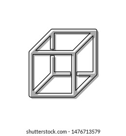 Wired cube sign with visisble ribs. Black line icon with gray shifted flat filled icon on white background. Illustration.
