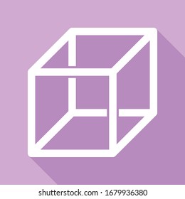 Signo de cubo con cable con costillas visibles. Icono blanco con una larga sombra en fondo morado.  Ilustración.