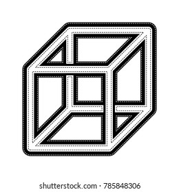 Wired cube sign with visisble ribs. Vector. Flat style black icon on white.