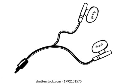 Wired Earphone, Simple Doodle Hand Draw Sketch 
