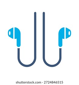 Icono de auriculares con cable Diseño de Vector plano azul Auriculares de audio Símbolo de música Dispositivo de escucha Accesorio Elemento gráfico Signo