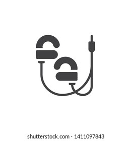 Wired Earphones vector icon. filled flat sign for mobile concept and web design. Earbuds with connector glyph icon. Symbol, logo illustration. Vector graphics