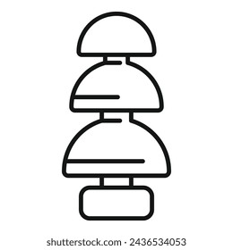 Icono de tapones de oído con cable vector de contorno. Cubierta del canal de seguridad. Reducción de ruido de tapones médicos