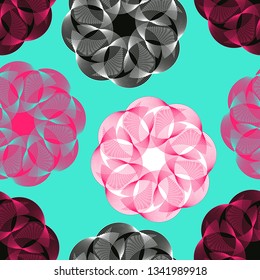 wired floral seamless pattern in pop pink blue black shades