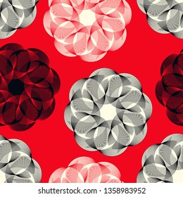 wired floral seamless pattern in red white black