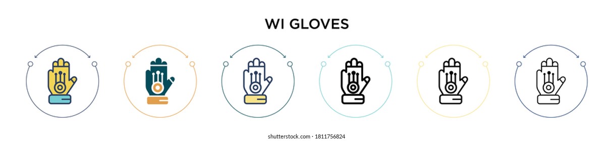 Wired gloves icon in filled, thin line, outline and stroke style. Vector illustration of two colored and black wired gloves vector icons designs can be used for mobile, ui, web