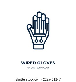 wired gloves icon from future technology collection. Thin linear wired gloves, glove, equipment outline icon isolated on white background. Line vector wired gloves sign, symbol for web and mobile