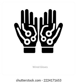 Guantes con cable e icono de tecnología