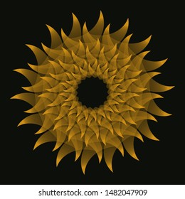 wired graphic burning star with open core in gold and black