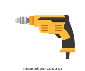 Wired hand drill yellow color vector illustration isolated on white background