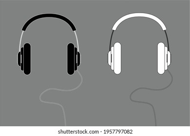 Wired headphones black white outline