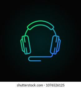 Wired headphones outline colored vector concept icon or design element on dark background 