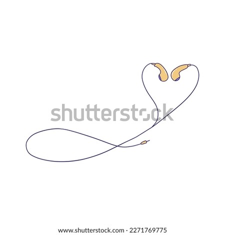 Wired headphones for smartphone or audio player lie in shape of heart. Accessory for listening to music. Colorful vector isolated illustration hand drawn
