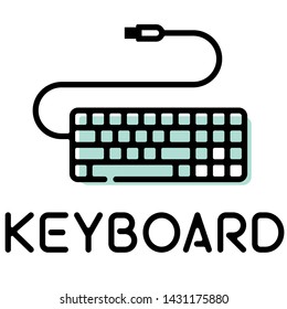 Wired keyboard controller product type thin line style vector icon with text label