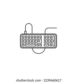 Icono de teclado con cable en icono de estilo de línea, aislado en fondo blanco