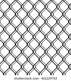 Wired metallic fence seamless texture. Steel wire mesh isolated on white background. Vector repeating pattern in EPS8 format.
