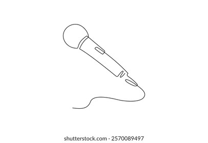 Wired microphone continuous line art drawing, Continuous single line drawing of microphone on mic stand, line art vector illustration.